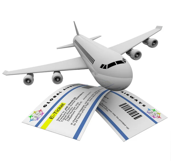 E-Tickets und Flugzeug — Stockfoto