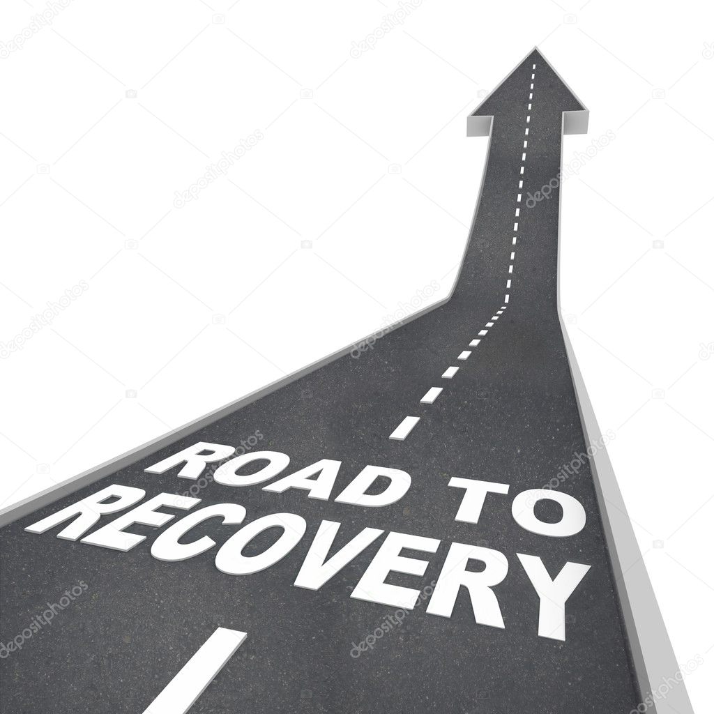 Road to Recovery Words on Pavement - Up Arrow