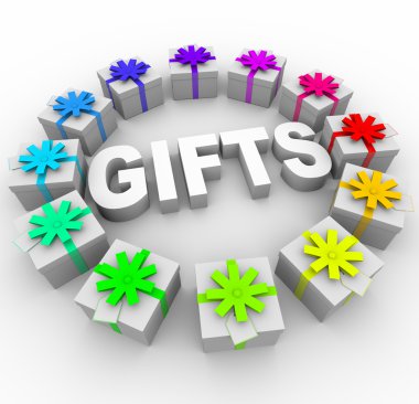 Gifts - Presents in Circle Around Word clipart