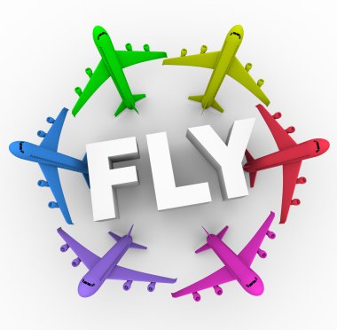 Fly - Colorful Airplanes Around Word clipart