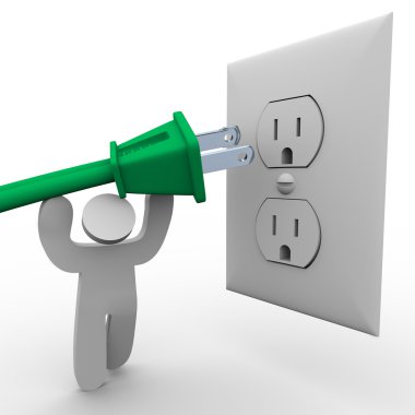 Person Lifting Power Plug to Electrical Outlet clipart
