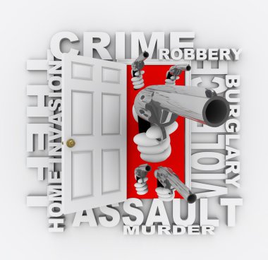 Crime - Handguns Emerge Through Doorway clipart