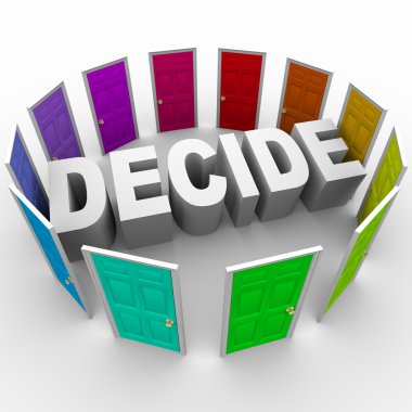 Decide - Word Surrounded by Doors clipart