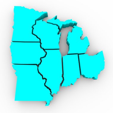 Great Lakes Region of States - 3d Map clipart