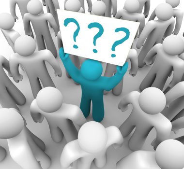 Person Holding Question Mark Sign in Crowd clipart