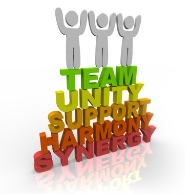 Teamwork - Team Members Stand on Words clipart