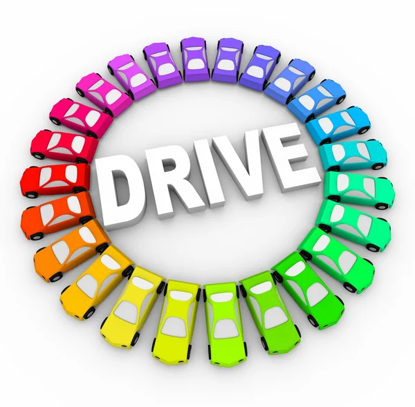 Drive - Many Colorful Cars in Circle — Stock Photo, Image