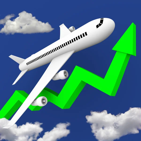 Repülőgép, repülés közben végig zöld nyíl — Stock Fotó