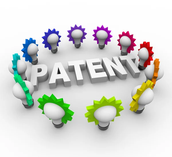 Palavra de Patente Rodeada por Lâmpadas — Fotografia de Stock