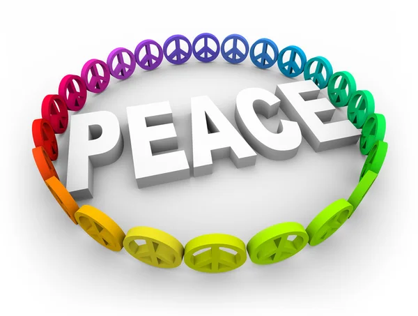 Símbolos de paz em torno da palavra — Fotografia de Stock