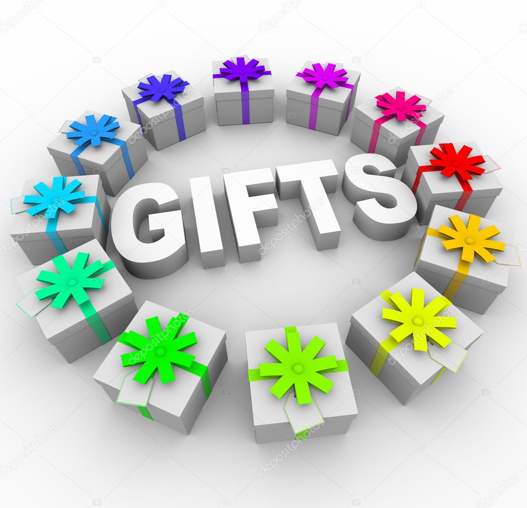 Gifts - Presents in Circle Around Word