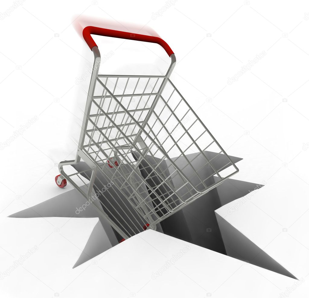 Shopping Cart Plunges Into Hole