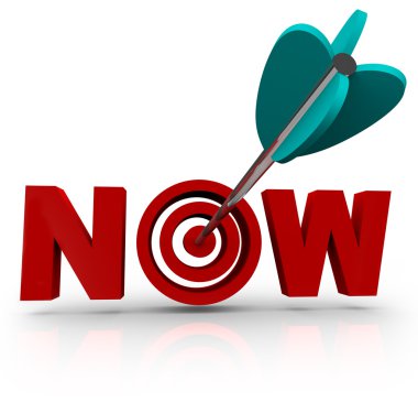 Now - Arrow Hits Bulls-Eye in Word clipart