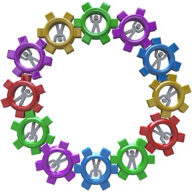 A circular pattern of cogwheels with in them, symbolizing the synergy of teamwork clipart