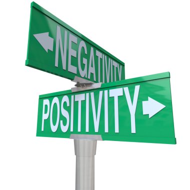A green two-way street sign pointing to Positivity vs Negativity clipart