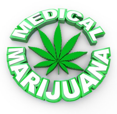 The words medical marijuana surrounding a cannabis leaf icon clipart