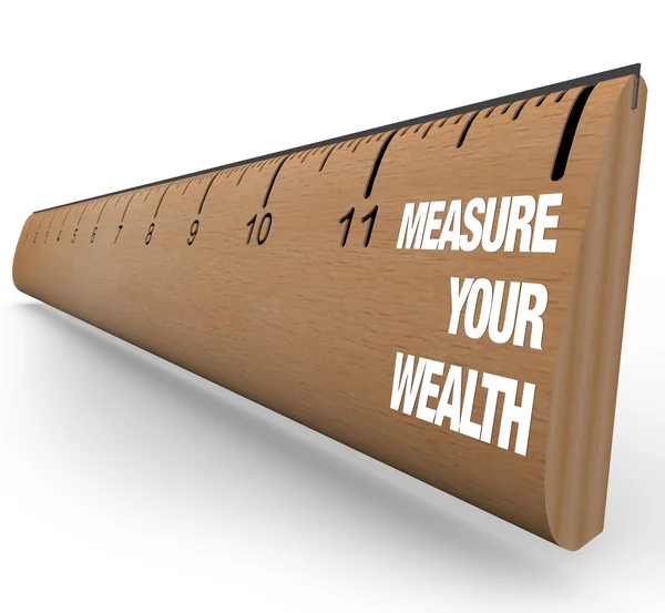 Righello Legno Con Parole Measuring Your Wealth Che Simboleggia Importanza — Foto Stock