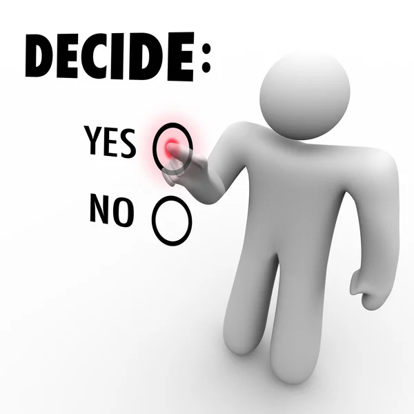男がボタンを押す Word の横にあるはい Yes の間を選択するメッセージが表示されたら — ストック写真