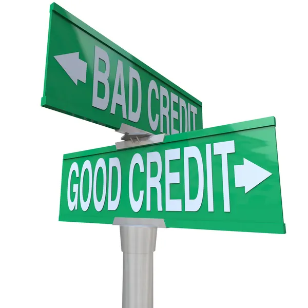 Crédito bueno vs malo - Señal de calle bidireccional —  Fotos de Stock