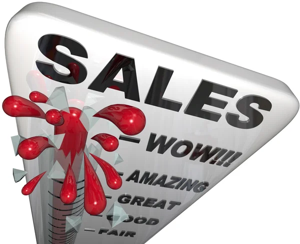 Sales - Thermometer Rising Past Great Levels — Stock Photo, Image