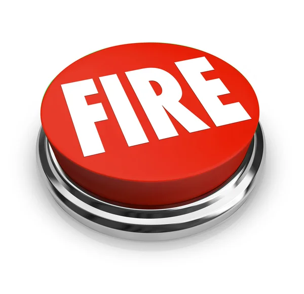 Palabra de fuego en el botón rojo redondo —  Fotos de Stock
