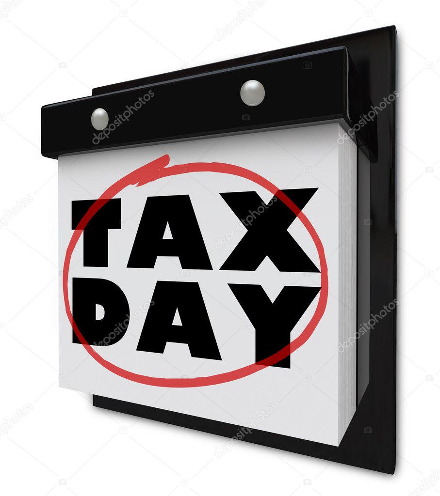 Tax Day - Words Circled on Wall Calendar