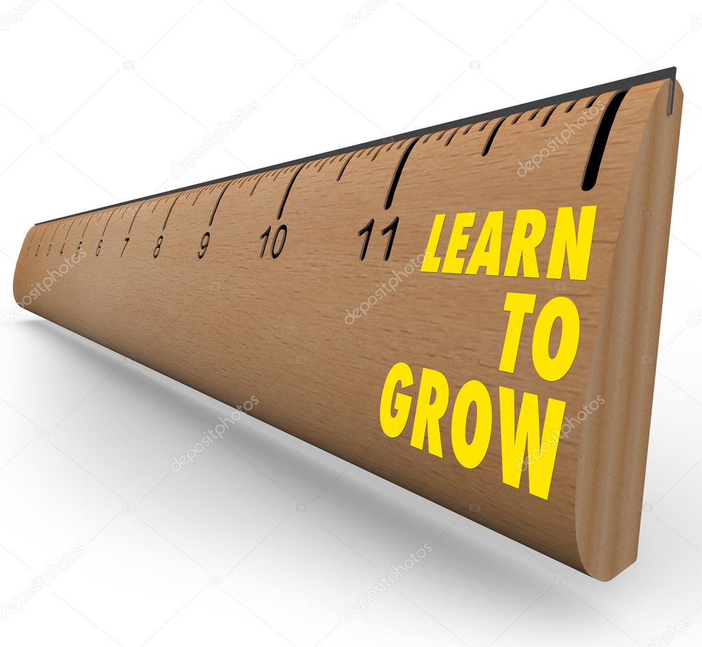 A wooden ruler with the words Learn to Grow, symbolizing the benefits of lifelong learning