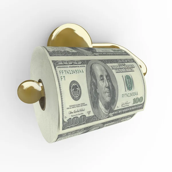 Toalettpapper rulla pengar - hundra dollar räkningar — Stockfoto