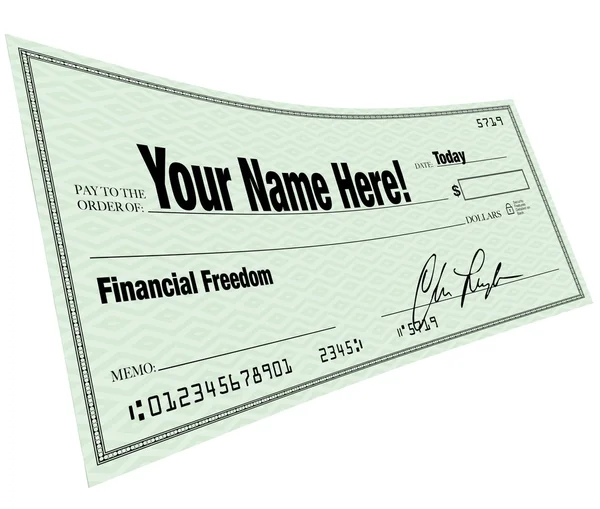 Your Name Here - Financial Freedom Blank Check — Stock Photo, Image