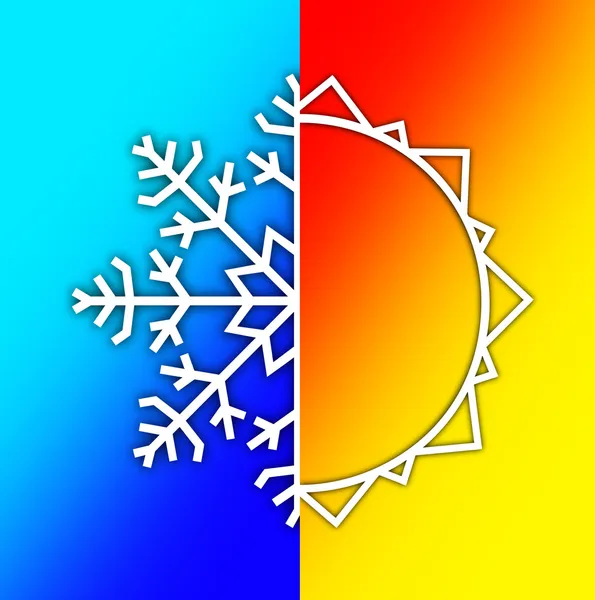 Väder element i sky - sommar sol och vinter snö — Stockfoto