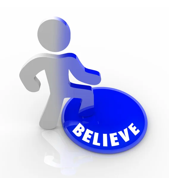 Believe - Persona da pasos en el botón con confianza —  Fotos de Stock