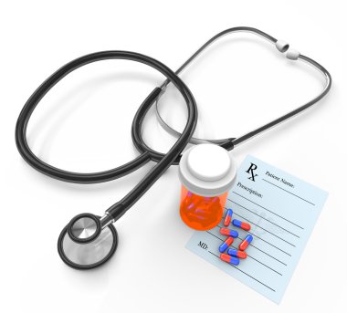 Stethoscope and Prescription - Bottle and Capsules clipart