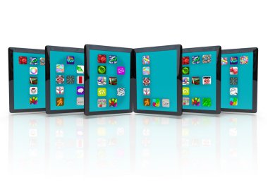 Tablet Computers with Application Icons for Apps clipart