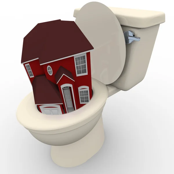 Dům splachování záchodu - klesající hodnoty domů — Stock fotografie