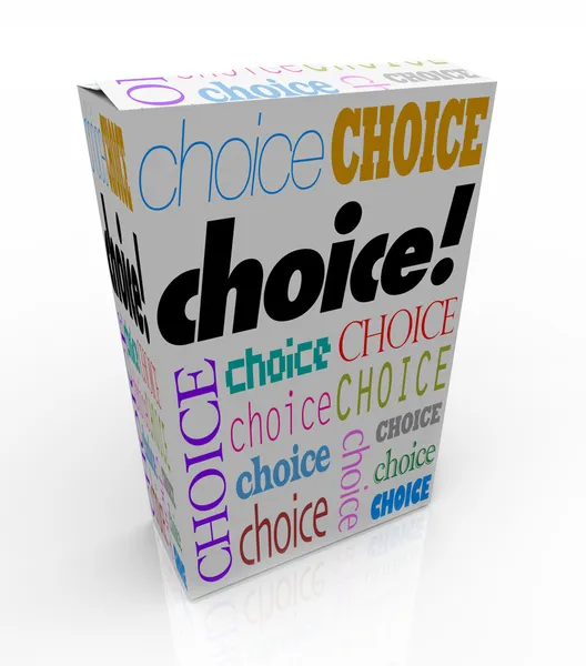 Escolha - Uma caixa de produto dá-lhe uma alternativa para escolher — Fotografia de Stock