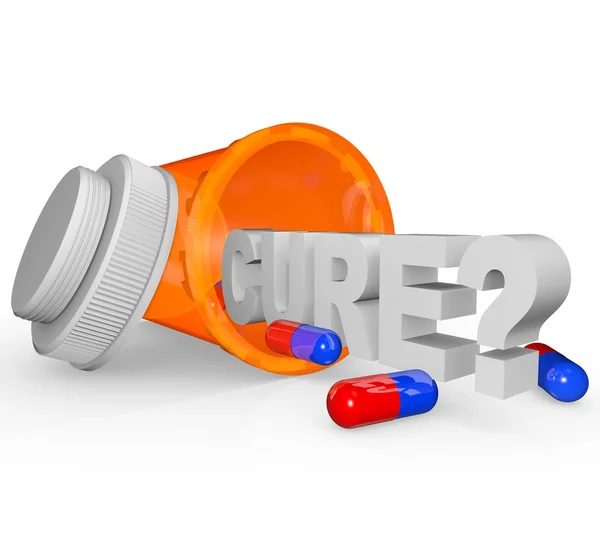 Garrafa de medicina de prescrição - Palavra de cura — Fotografia de Stock