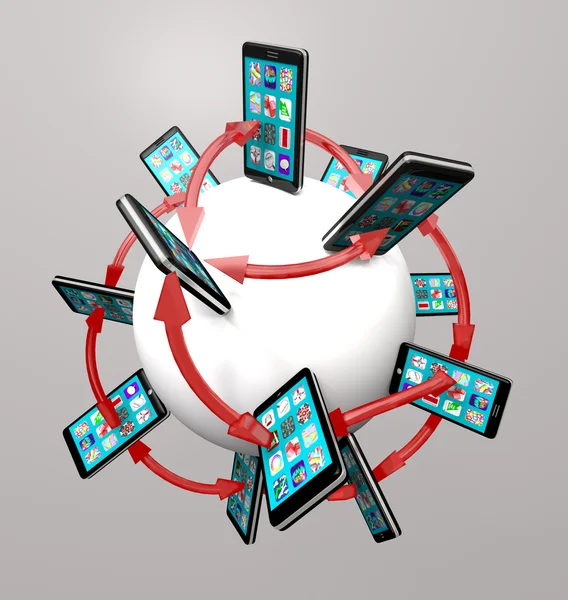 Slimme telefoons en apps wereldwijde communicatienetwerk — Stockfoto