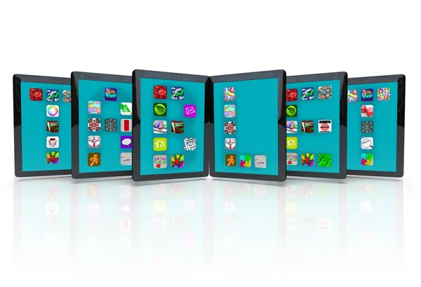 Υπολογιστές tablet με εφαρμογή εικονίδια για τις εφαρμογές — Φωτογραφία Αρχείου