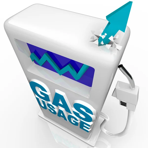 Использование газа и топлива - стрела поднимается на бензиновом насосе — стоковое фото