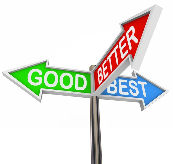 Good Better Best Choices - 3 Colorful Arrow Signs — Stock Photo, Image