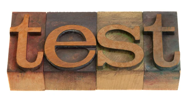 Test - word in wooden type — Stock Photo, Image