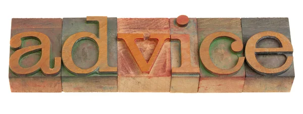 Advice - word in letterpress type — Stock Photo, Image