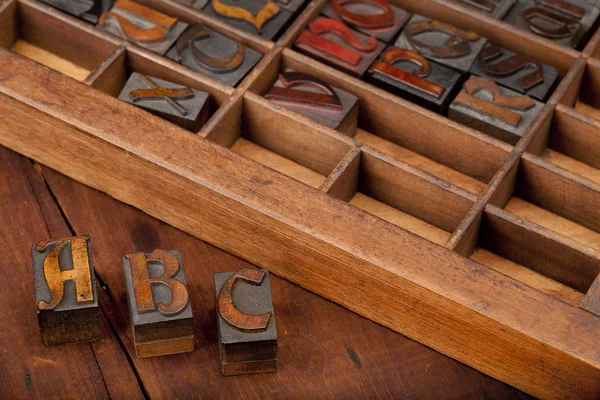 A, B and C letters in vintage type — Stock Photo, Image