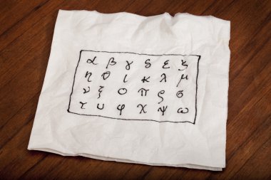 Greek alphabet on a napkin clipart