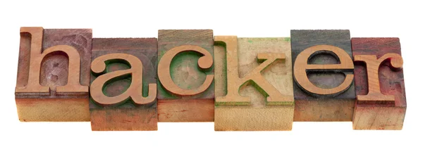 Hacker word in letterpress type — Stock Photo, Image
