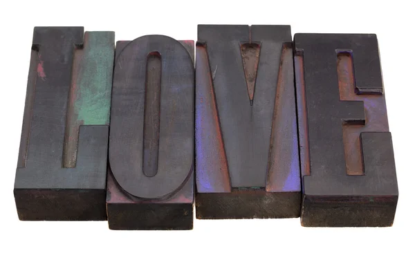 Love word in letterpress type — Stock Photo, Image