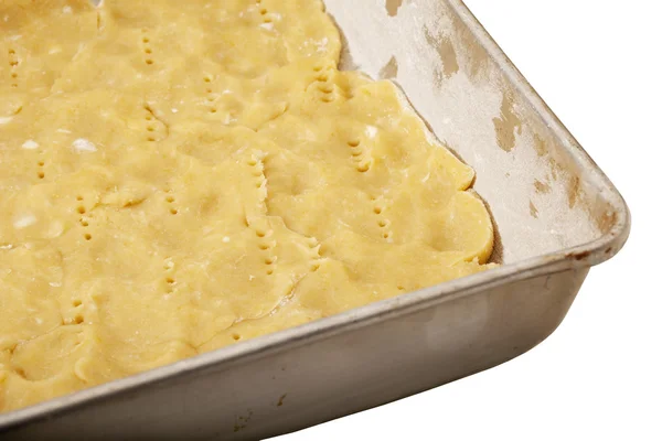 Dough in baking tray — Stock Photo, Image