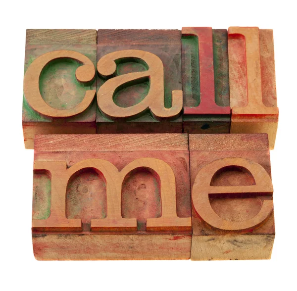 Call me words in letterpress — Stock Photo, Image