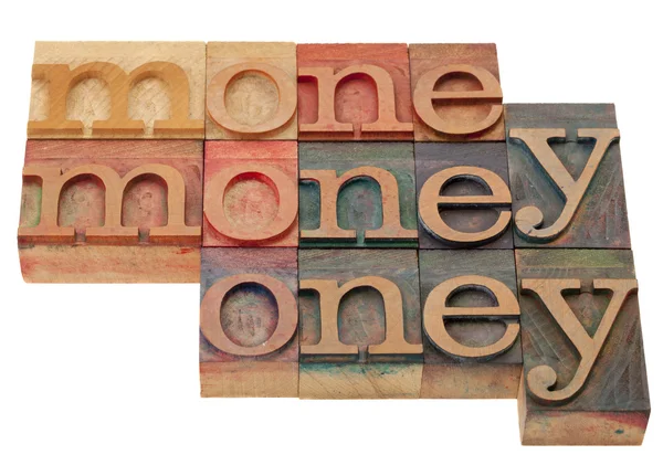 Money - word in letterpress type — Stock Photo, Image