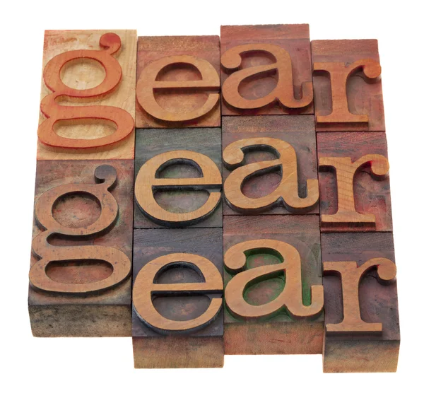 Gear Word Abstract Vintage Wooden Letterpress Printing Blocks Stained Color — Stock Photo, Image